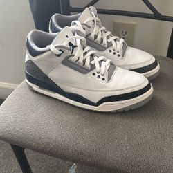 White And Navy Blue Jordan 3s 