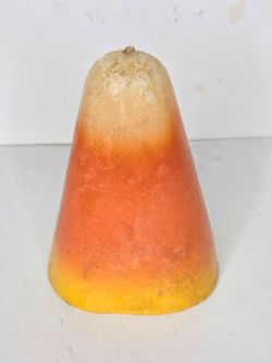 Vintage Papel Candy Corn Pillar Candle Halloween Fall Decor 6 Inch Unscented
