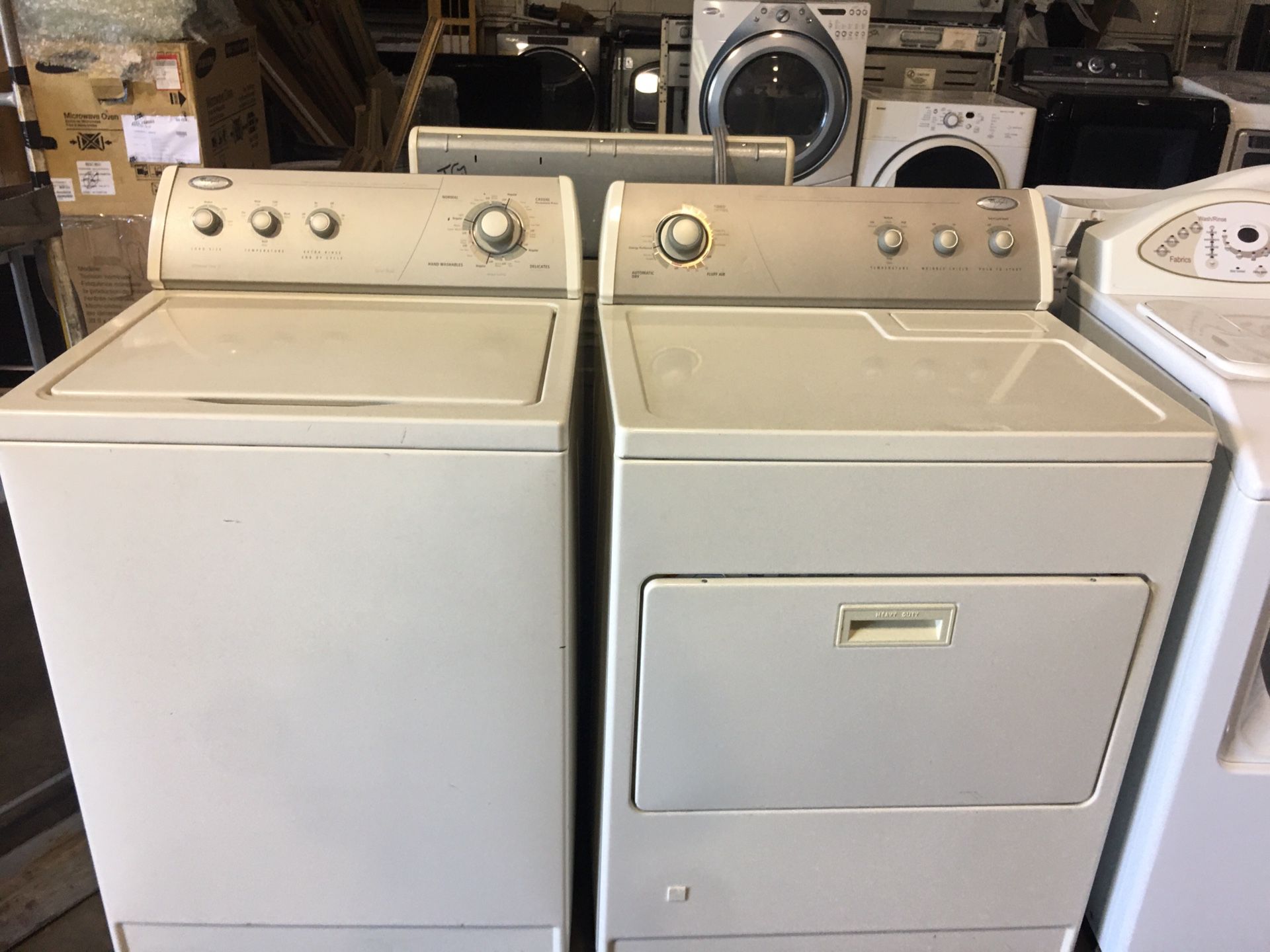 Whirlpool top load washer and gas dryer