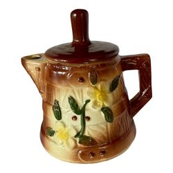 VINTAGE TEAPOT 1950’S McCOY USA HAND PAINTED FLOWERS ON BARREL STYLE...RARE FIND