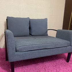 BLUE CUSHION Brown Teakwood Ottoman 