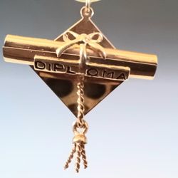 14K Yellow Gold Graduation Charm - Diploma with Cap & Tassel