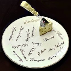 🚨Bargain: 🧀✨Vintage 1960, 10” Fine Porcelain Cheese Plate, Mouse/Cheese Knife (new)