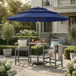 New 9FT Outdoor Patio 3-Tier Umbrella with Easy Crank & Tilt