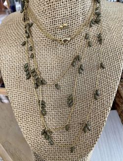 Juego Cadena Aretes Collar Piedras Verde Olivo 