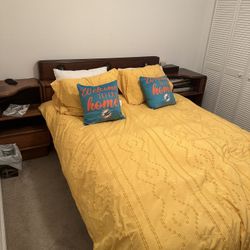 Solid wood Queen headboard with storage, mattress,& matching six-drawer dresser 