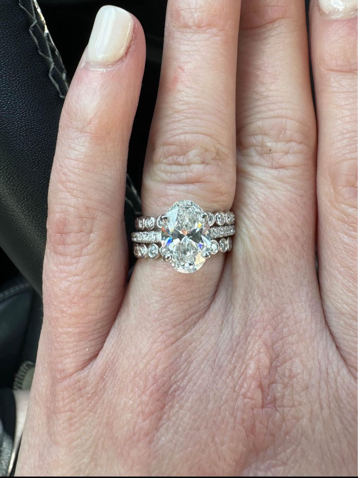2.58 carat oval lab diamond ring 18k white gold and natural diamond setting