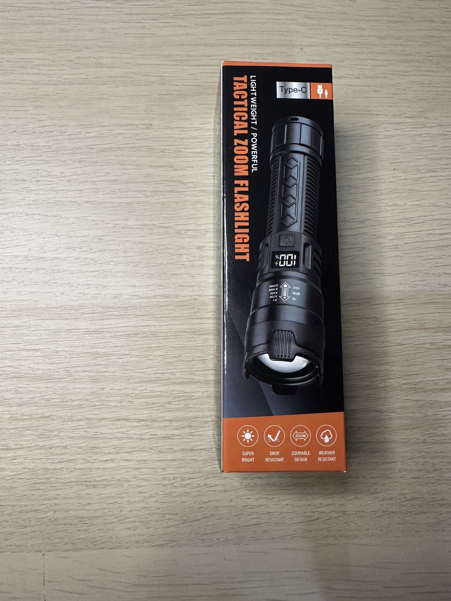 Rechargeable Tactical Zoom Flashlight - Super Bright, Weatherproof, USB-C
