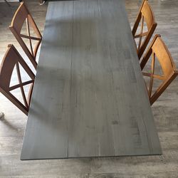 Grey Dining Table and 4 Wood Chairs