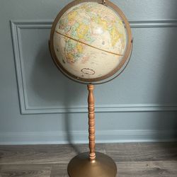 Vintage 1980's Replogle Globe master world globe. Wooden pedastal globe, old world style