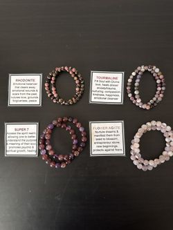 Healing Crystal Bracelets - Amethyst, Rose Quartz, Lapis, Obsidian, Hematite, Larimar, Super 7, more