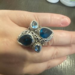 Sterling Silver Ring With Blue Topaz And Baby Blue Topaz