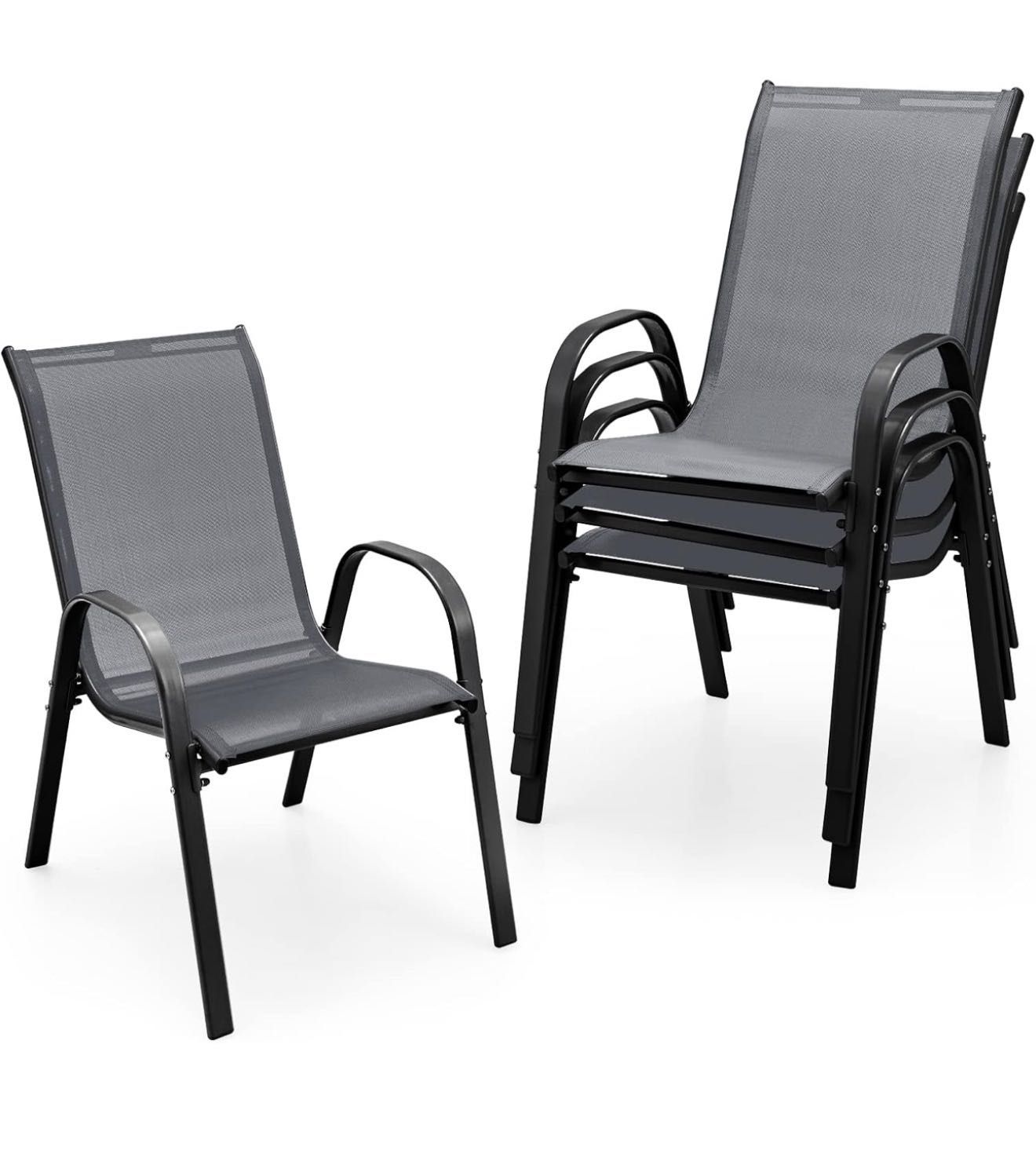 Patio Dining Chairs Set of 4, Outdoor Stackable All Weather Heavy Duty Dining Chairs Set with Armrests, Support 330 LBS, for Poolside, Backyard, Garde