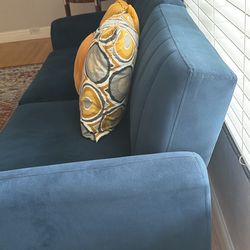 Blue Velvet Futon Sofa w/ USB Ports