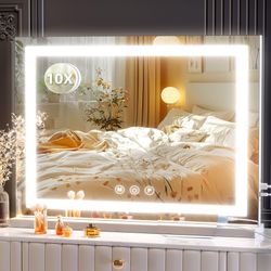 Gvnkvn Makeup Vanity Mirror 24" X 19" Large LED Makeup Mirror, Desk Mirorr With Lights, Light Up Mirror With 10X Magnification And, Dimmable 3 Modes, 