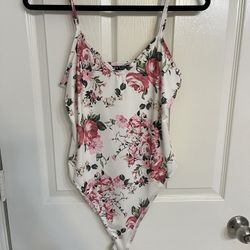 Pink And White Floral Bodysuit