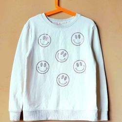 Smiley Face Long Sleeve T Tee Shirt Top Sweatshirt Sweater girls kids size 8 children