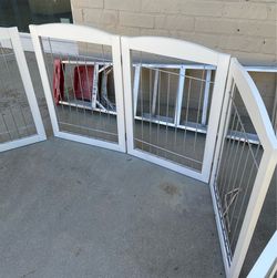 Freestanding Dog Fence Indoor, Foldable Dog Gate for Doorways, Stairs or Hallways, Sturdy Wood Extra Wide Pet Gate with Support Feet for The House, Wh
