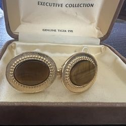 Genuine Tiger Eye Cuff Links-Vintage