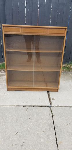 Vintage Midcentury Book Case With Sliding Glass