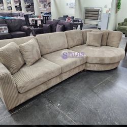 New Sectional In Corduroy 