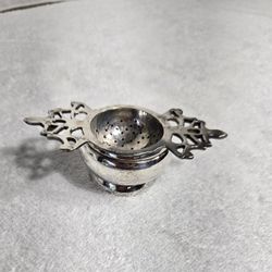 Vintage Silver-Tone Tea Infuser Strainer with Drip Cup