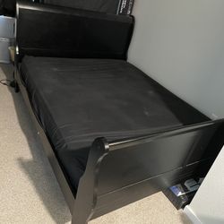 Bed Frame (Black, Wood, Queen size)