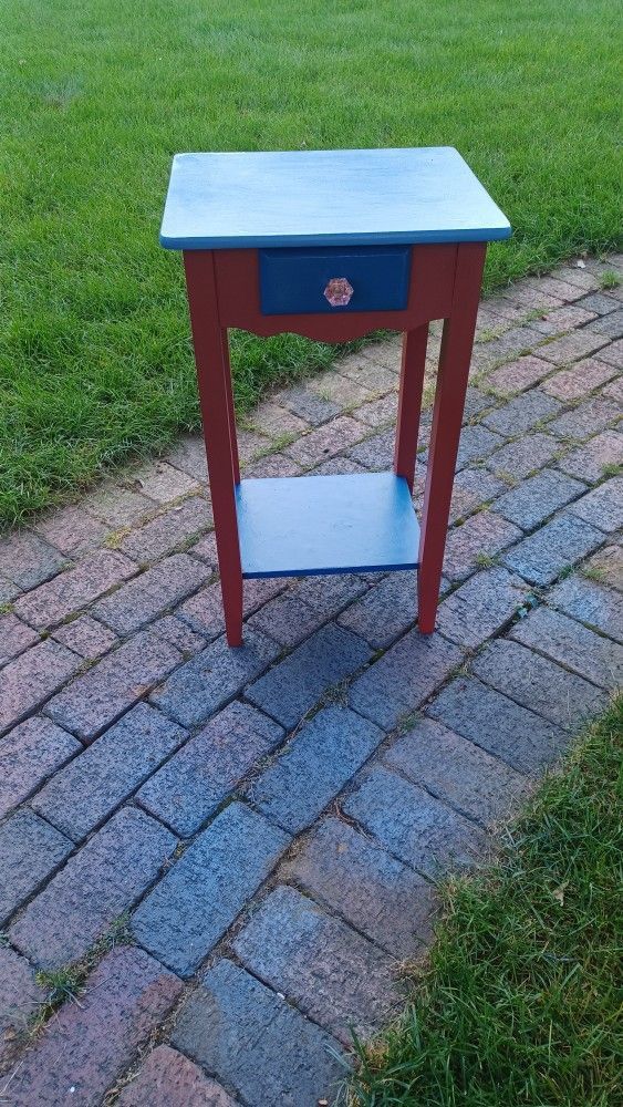 Sturdy Little 2 Shelves & 1 Drawer Wood Side Table
