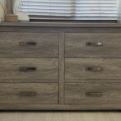 Oak Gray 6-Drawer Wooden Dresser