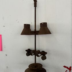 Antique Adjustable Wrought Iron Candle Stick Holder