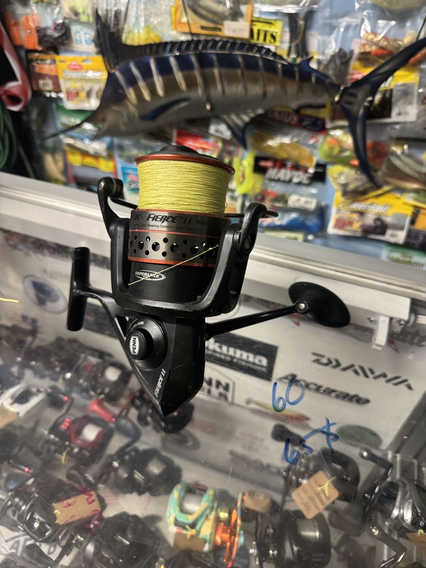 80$! Penn Fierce 8000 New Clean Braid. Fishing Reel Just Serviced.