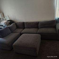 Gray Fabric Sectional Sofa with Ottoman
