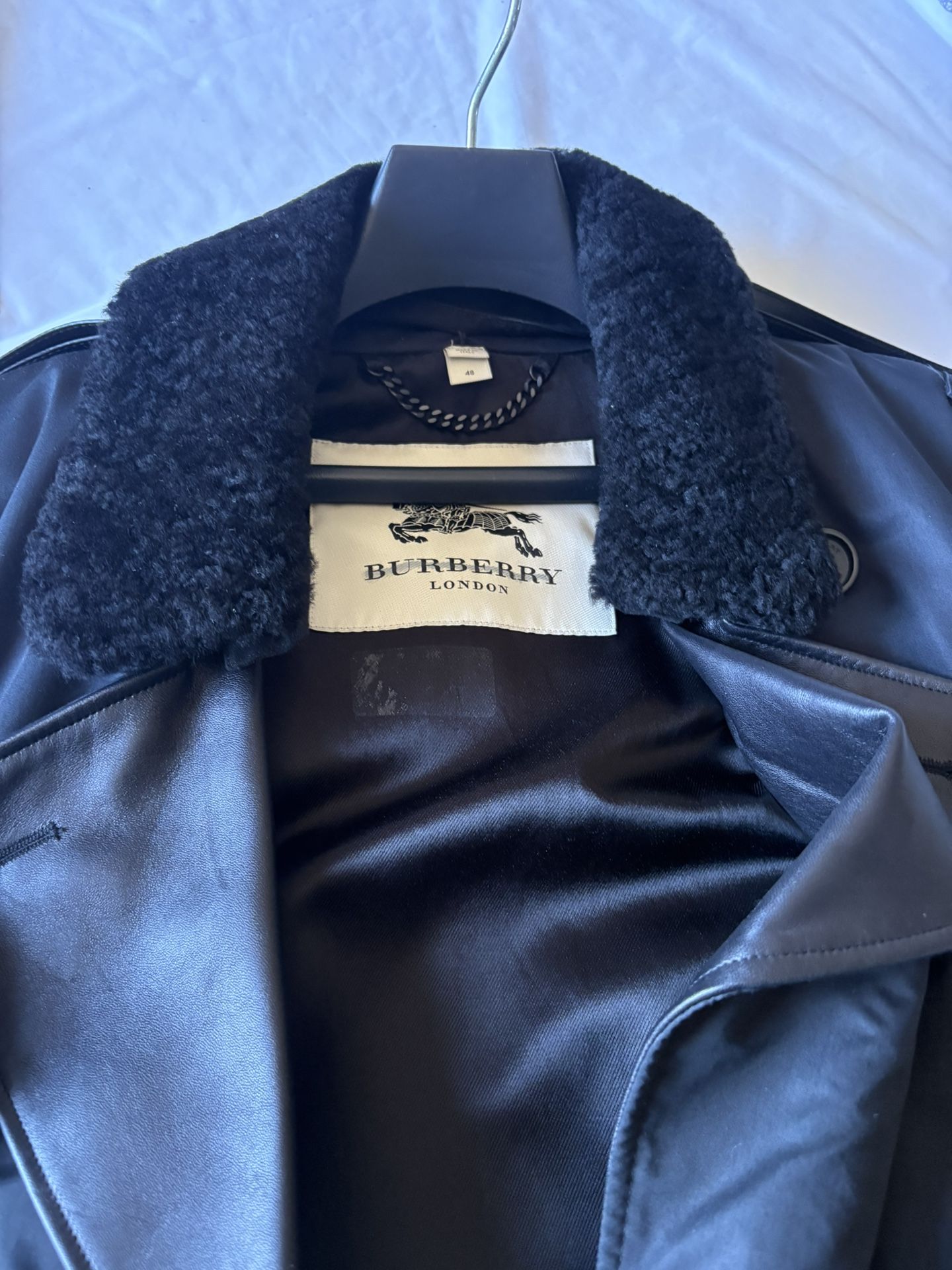 Burberry Fur Collar Trench Coat with Leather Accents