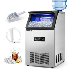 Commercial Ice Maker 88Lbs/24H,Freestanding Built-in Ice Machine with 23 lbs Storage,5x9 Cubed Ice,Stainless Steel