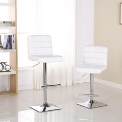 Roundhill Furniture Bradford Faux Leather Swivel Height Adjustable Bar Stool, White 2 for $169