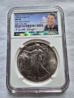 $4000 NGC Price Guide 1986 S Silver Eagle MS 69 with Anna Cabral Hand Signature