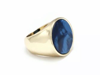 14k GOLD PLTD UNIQUE TRENDY STYLISH CHUNKY BLUE RING SIZE 6