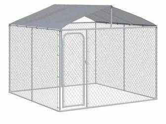 Outdoor Dog Kennel, Heavy Duty Dog Run Outdoor Fence with Waterproof Cover, Galvanized Chain Link, Secure Lock, 9.8' x 9.8' x 5.25