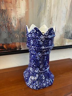 Rare, Vintage, Burleigh Blue Calico, Chess Rook, Castle Vase, Large 12", Staffordshire.