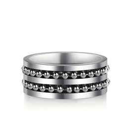 Chisel Stainless Steel 8mm Double Row Beaded Brushed & Polished Band Ring  Size 8-11