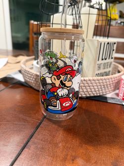 Mario Kart Glass Can Cup with Bamboo Lid