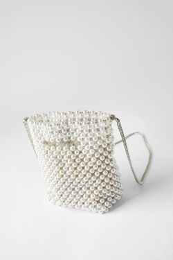 ZARA Pearl Beaded Mini Bag with Chain Strap and Inner Pouch 