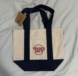 Trader Joe’s Navy Blue Mini Canvas Tote Bag New 