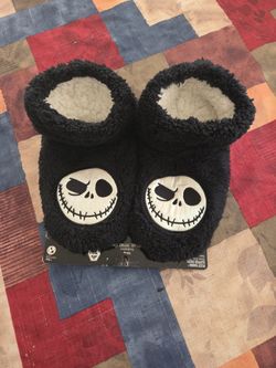 NIGHTMARE BEFORE CHRISTMAS JACK SKELLINGTON FUZZY BABBA SLIPPERS SZ S/M 51/2-71/2 ADULT SEE DESCRIPTION