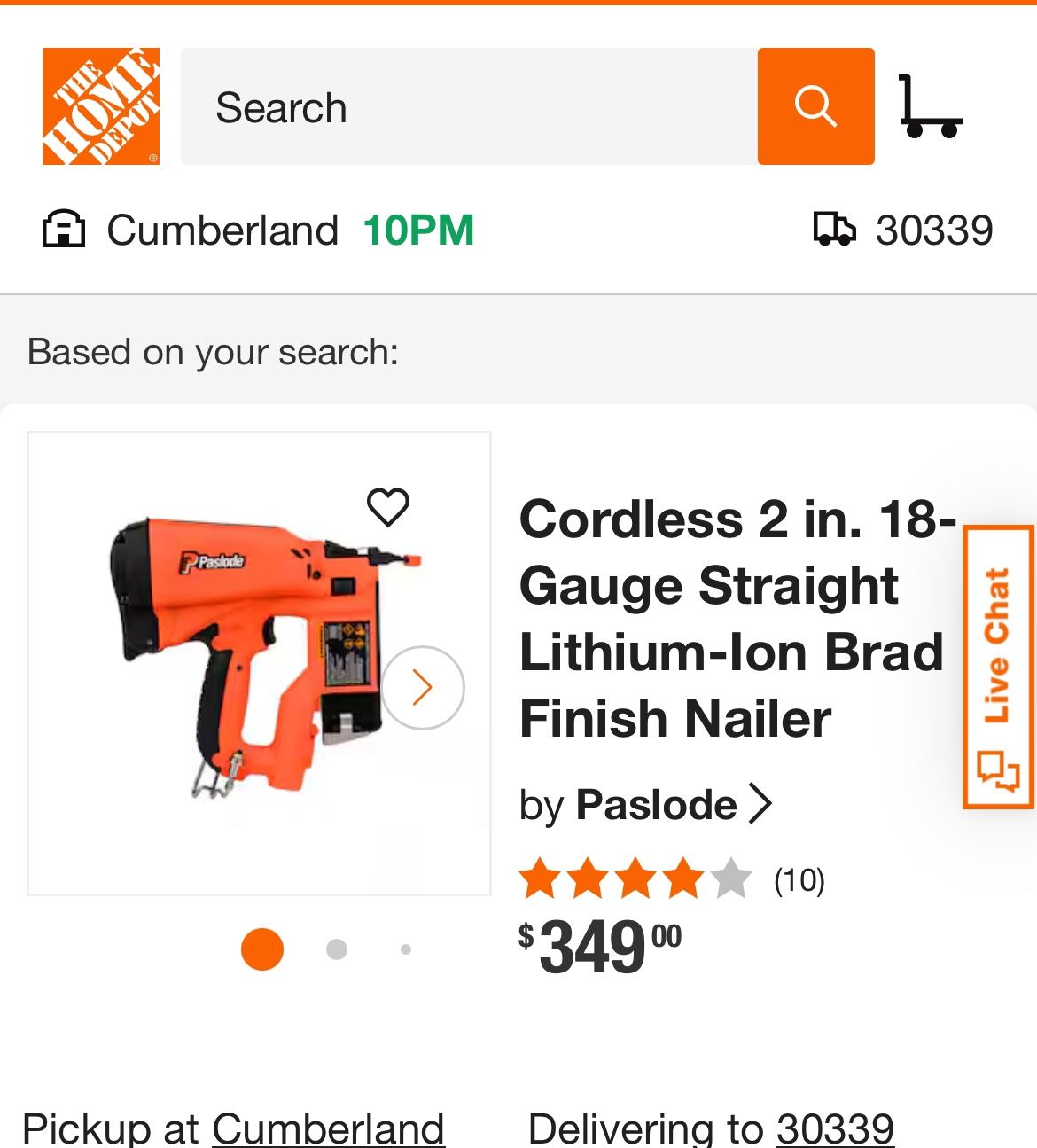 P Pasiode®* 0010p° 18 Ga Cordless Li-ion Brad Nailer Clavadora de puntillas inalámbrica, ion litio,