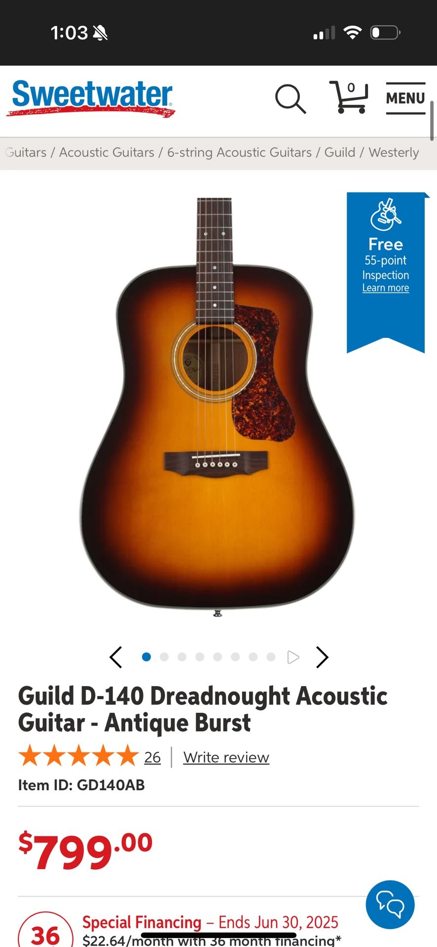 Guild D140 Acoustic Guitar With Hard Case
