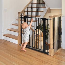 Babelio Baby Gate for Doorways and Stairs, 26-40" Auto Close Dog Gate, Easy-Install Pressure Mounted Satey Door, No Drilling Safety Gate for Child and
