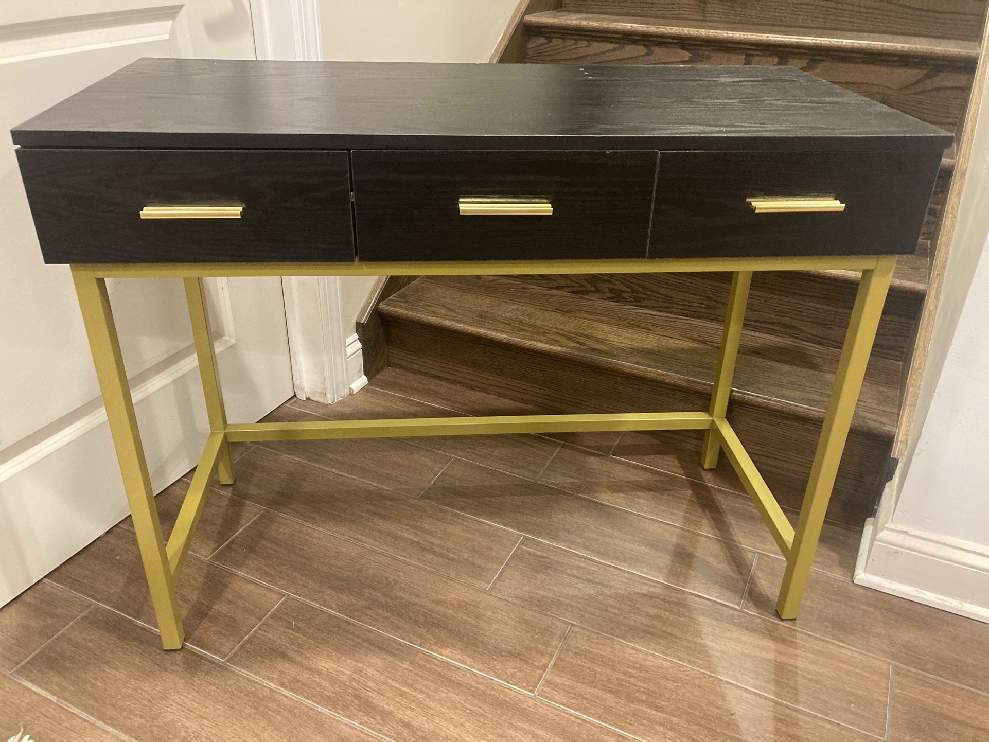 Black Wood And Yellow Gold Metal Desk Entryway Table