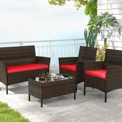 4 Pieces Patio Furniture Set Outdoor Rattan Conversation Set