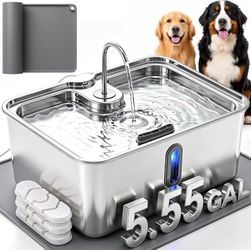 Brand new in box 5.55Gal/21L Mega-Capacity Dog Water Fountain for Large & Multi Dogs, Silver Stainless Steel Dog Water Bowl Dispenser, Quiet Pet Water